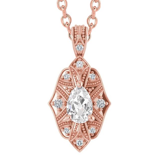 2.50 Karat Echt Diamant Anhänger & Kette Birne Alter Bergmann Roségold Schmuck - harrychadent.ch