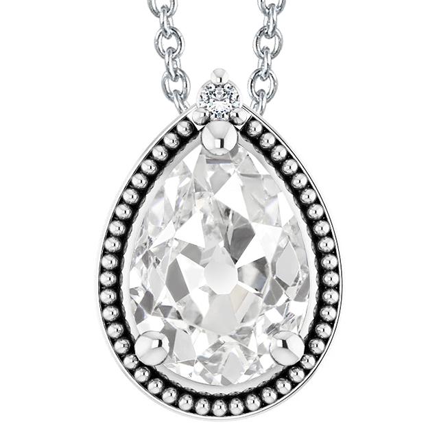 2 Stein Naturliche Diamant Anhänger 5,50 Karat Rund & Birne Alter Bergmann Weißgold