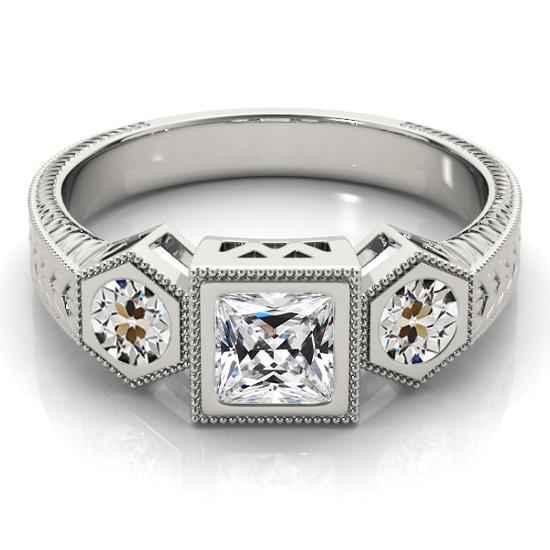 3-Stein-Ring Quadratschliff Alter Bergmann Naturliche Diamant Antik-Stil 4 Karat