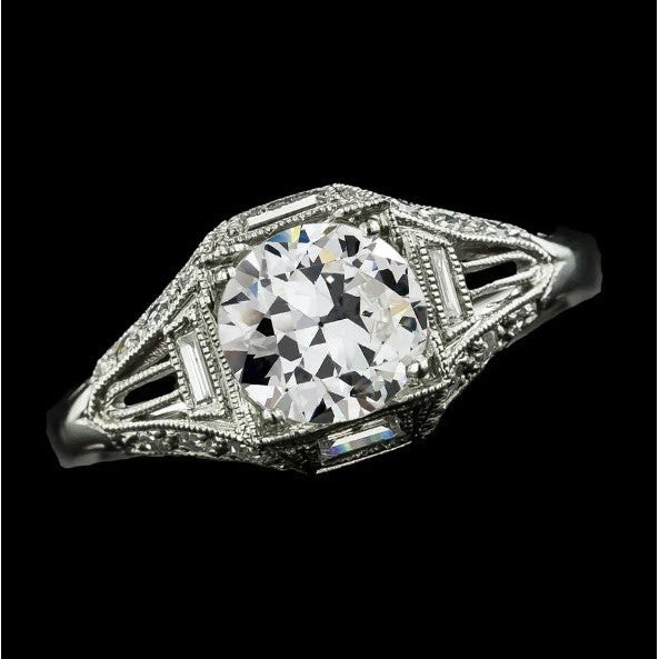 3 Karat Alter Europäischer Baguette & Runder Echt Diamantring