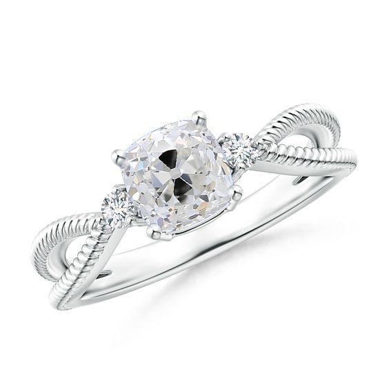 3 Steine Rund & Kissen Altschliff Echt Diamantring Twisted Shank 1.90 Karat - harrychadent.ch