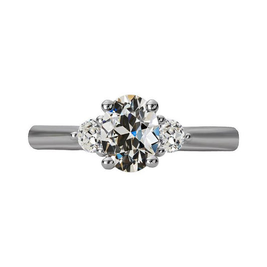 3 Steinring Oval Alter Bergmann & Runde Naturlich Diamanten 14K Gold 4 Karat - harrychadent.ch