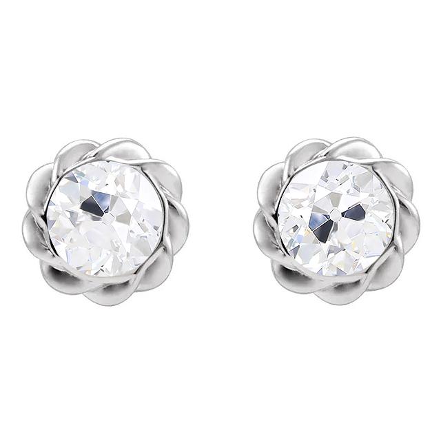 4 Karat Echt Diamant Ohrstecker Lünette Set Old Cut Schmuck Twisted Style - harrychadent.ch