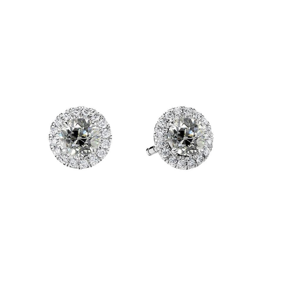 4 Karat Halo Ohrstecker Alter Bergmann Echt Diamanten Weißgold 14K Schmuck - harrychadent.ch