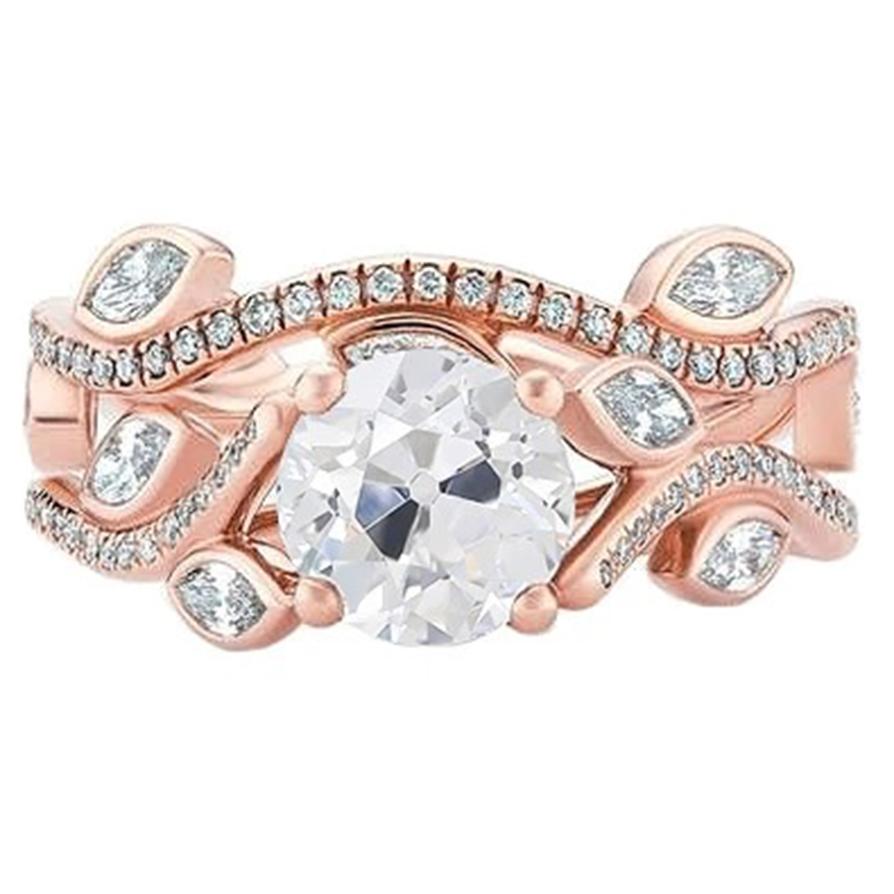 Altschliff Echt Diamant-Verlobungsring-Band-Set aus Roségold 2,75 Karat - harrychadent.ch