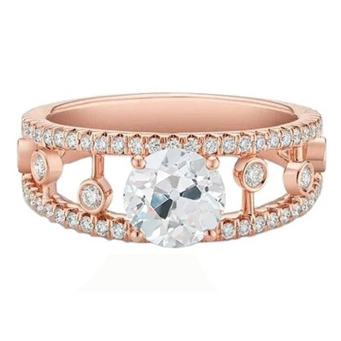 Altschliff Roségold Runder Echt Diamant Jubiläumsring 2,50 Karat Krappenset - harrychadent.ch