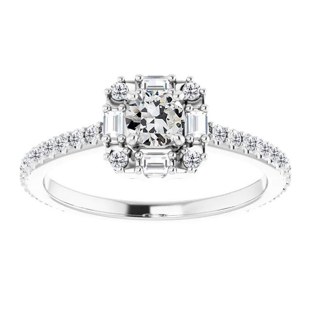 Baguette & Runder Halo-Ring Mit Echt Diamanten Im Alten Minenschliff Gold 4,50 Karat
