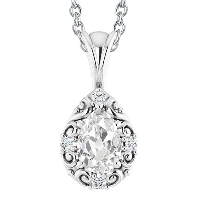 Birne Alter Bergmann & Runder Echt Diamant Anhänger Vintage-Stil 3 Karat Gold 14K