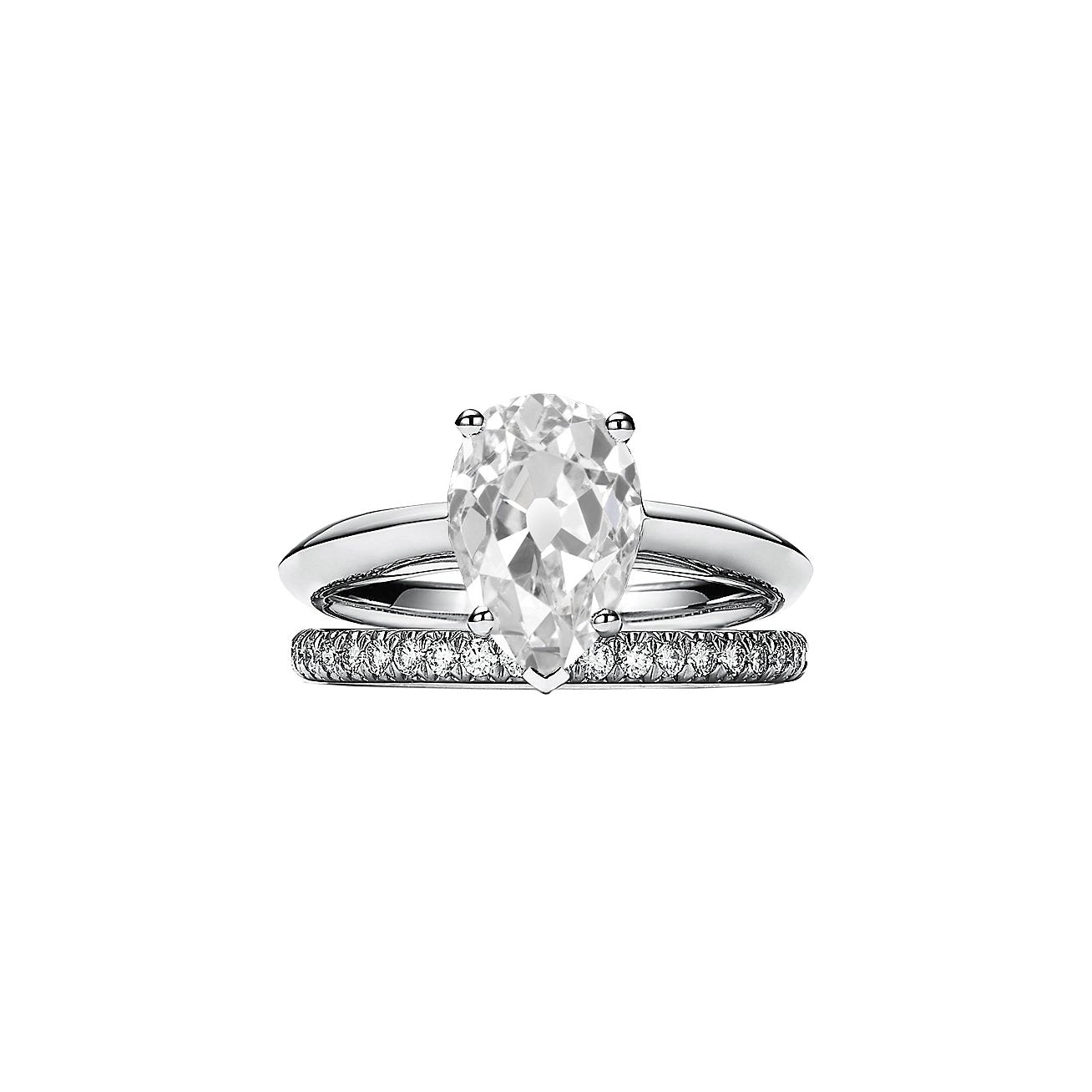 Birne Old Cut Solitaire Echt Diamant Verlobungsring Band Set 3,50 Karat