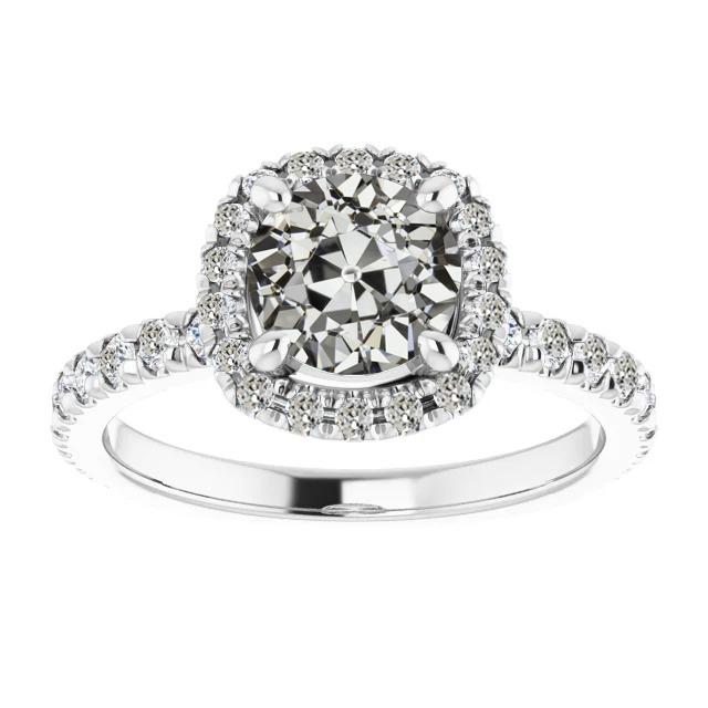 Damen Halo Runder Altschliff Natürliche Diamant Ehering 6 Karat Gold
