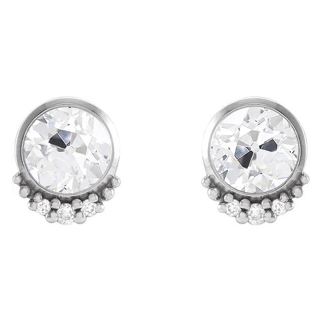 Damen Ohrstecker Altschliff Naturlich Diamant Lünette Set 5 Karat Weißgold 14K - harrychadent.ch