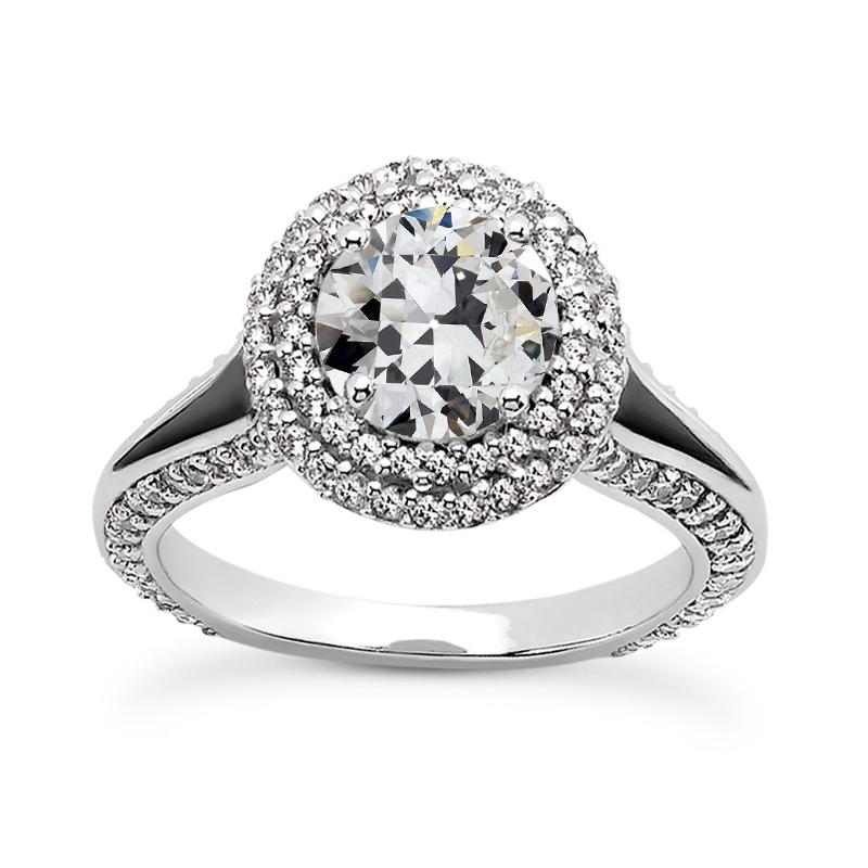 Doppelter Halo-Ring, Rund, Alter Bergmann Naturliche Diamant, 4 Krappen, 5,75 Karat