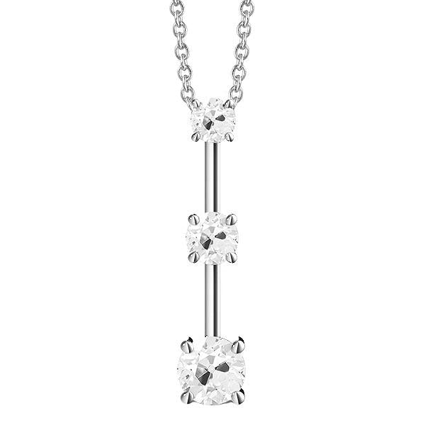 Drei-Stein-Gold Natürlich Diamant-Anhänger rund alter Bergmann 2 Karat Zinken-Set