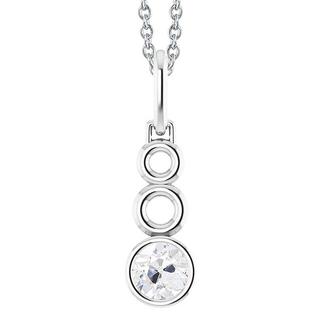 Echt Diamant-Anhänger Runder Alter Minenschliff-Lünettensatz Mit Kette 1 Karat 14K
