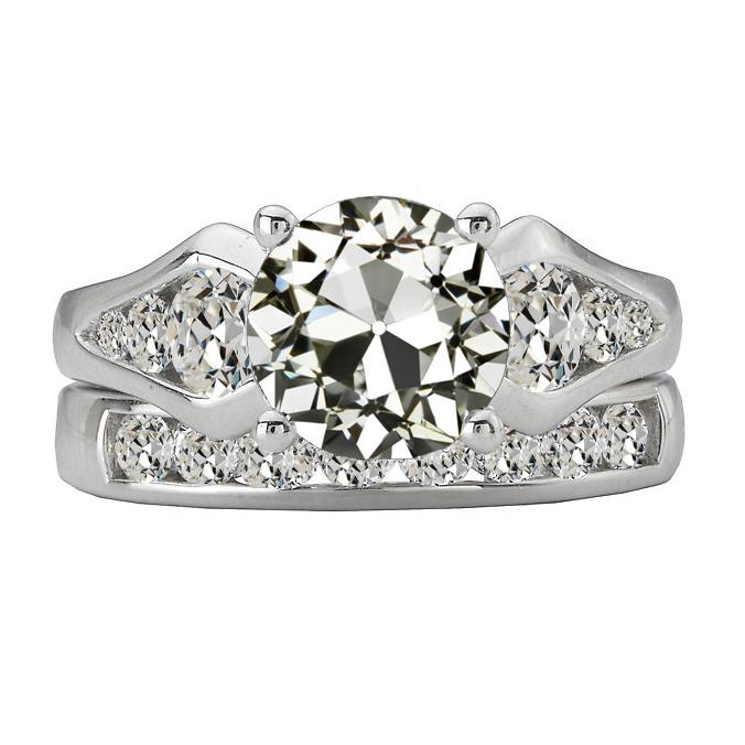 Echt Diamant-Verlobungsring-Set Rund Alter Bergmann Channel Set 9 Karat