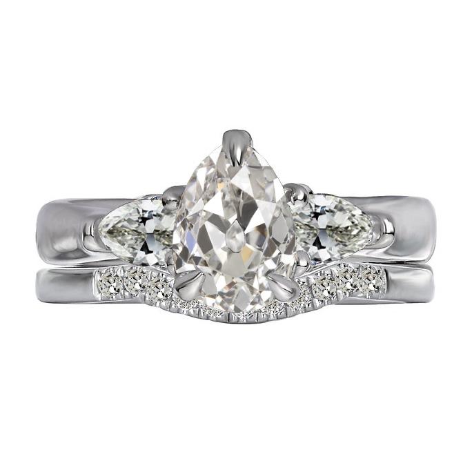 Ehering-Set Rund & Birne Altschliff Natürlich Diamant 3 Krappen Set 5 Karat - harrychadent.ch