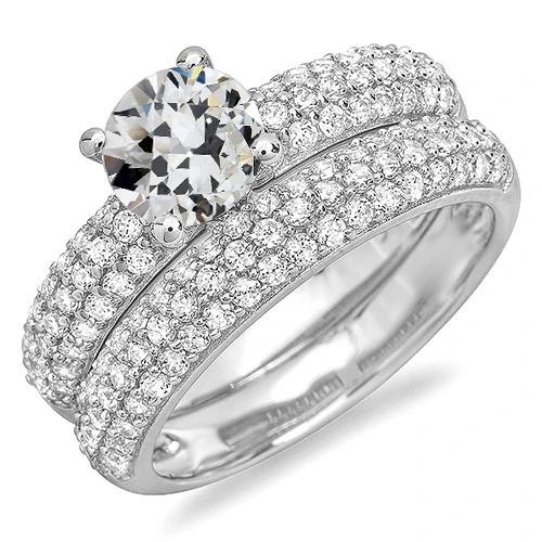 Ehering Set Rund Altschliff Echt Diamant Pave Set Schmuck 6,50 Karat