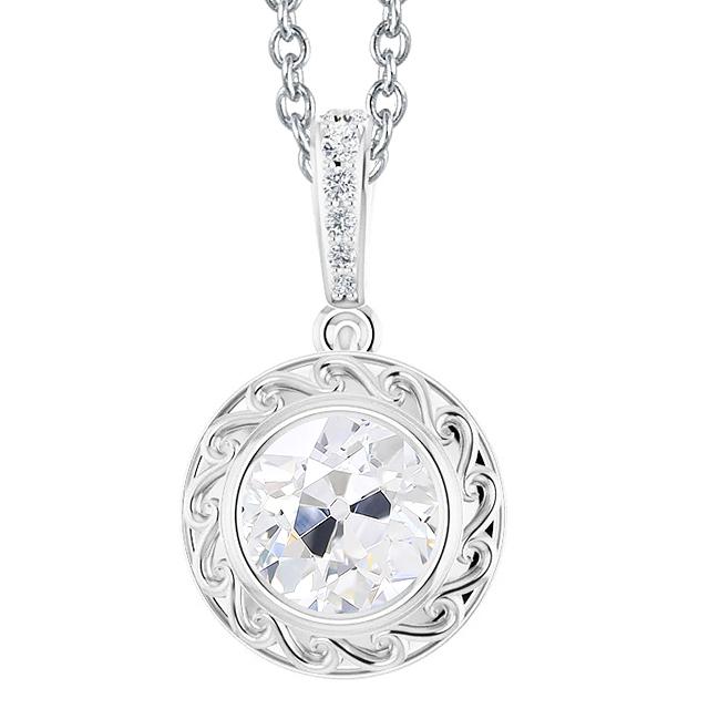 Gold-Echt Diamant-Anhänger Runder Altschliff Mit Bügel Lünette Set 2,50 Karat
