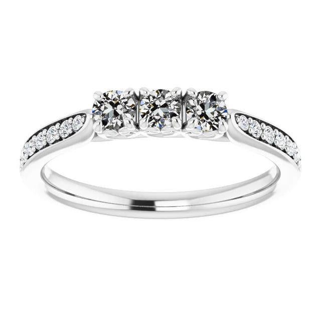 Gold-Jubiläumsring Runder Alter Minenschliff Echt Diamant-Krapfen-Set 4 Karat