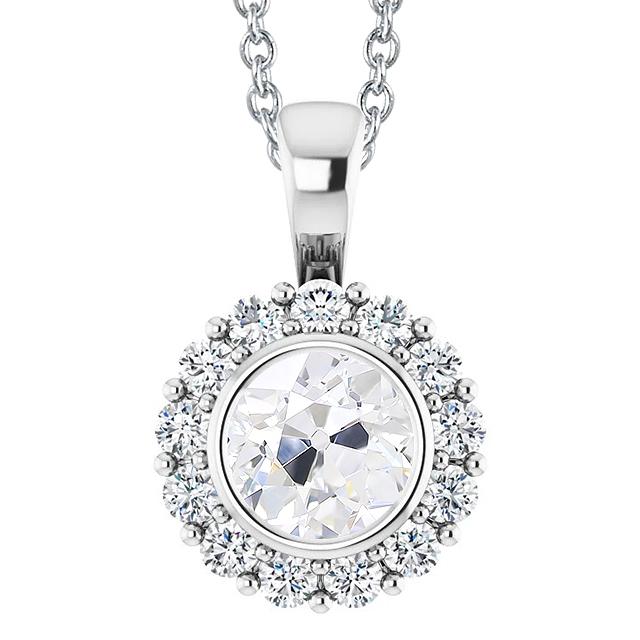 Gold 14K Halo Echt Diamant Anhänger Lünette Set Rund Alter Bergmann 4,50 Karat