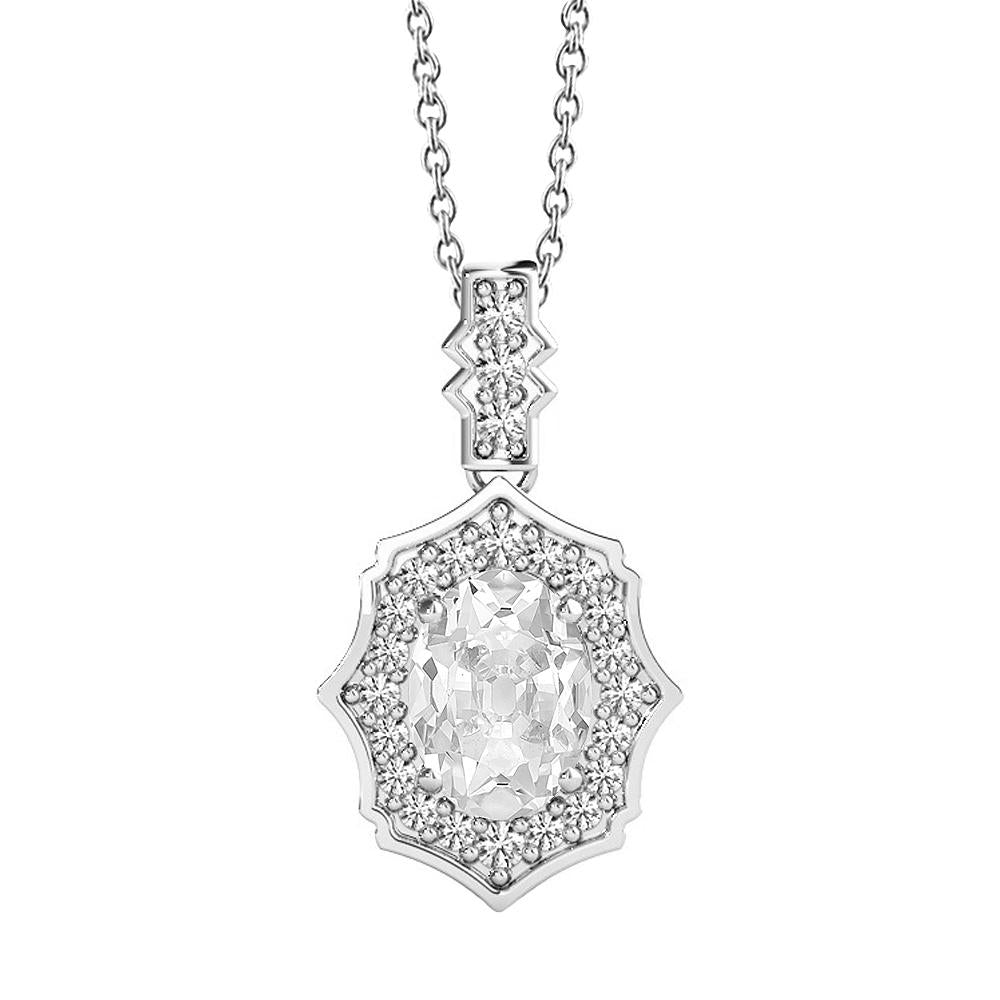 Gold 14K Halo Echt Diamant Anhänger Rund & Oval Alter Bergmann 3,50 Karat