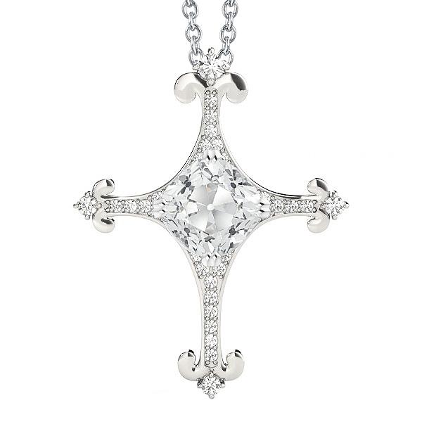Gold 14K Kreuz Echt Diamant Anhänger Rund & Kissen Alter Bergmann 3 Karat