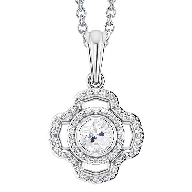 Gold 14K Runder Alter Minenschliff Halo NatürlicheVDiamant Anhänger Lünette Set 2,50 Karat