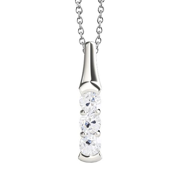 Gold Echt Diamant-Drei-Steine-Anhänger runder Altschliff-Zinken-Satz 1,50 Karat - harrychadent.ch
