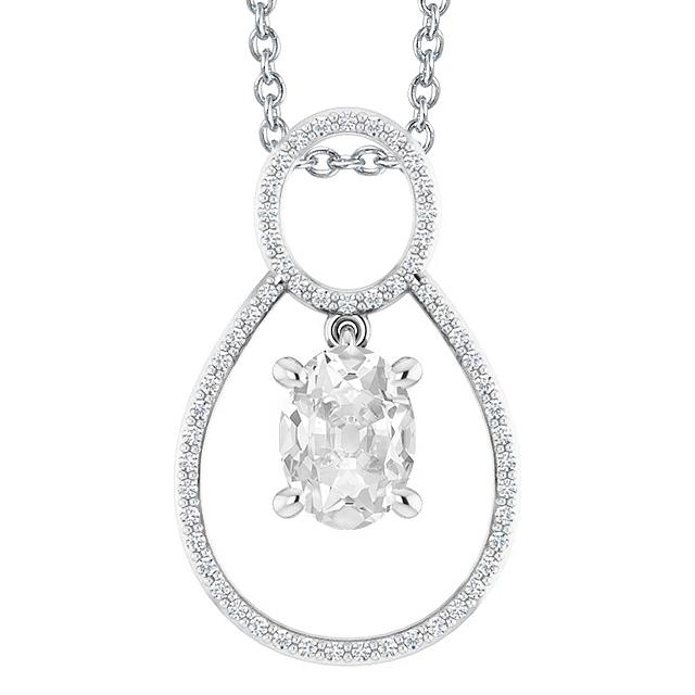 Gold Echt Diamant Anhänger Rund & Oval Old Cut 3,50 Karat Krappenset