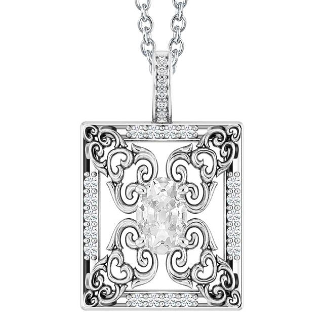 Gold Echt Diamant Anhänger Rund & Oval Old Mine Cut 3,50 Karat Krappenset