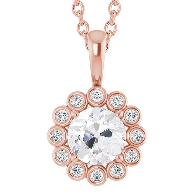 Gold Echt Diamant Anhänger rund alter Bergmann Lünette Set 4 Karat Blumenstil - harrychadent.ch