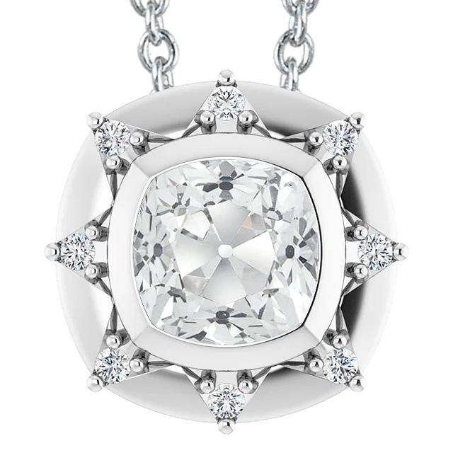 Gold Halo Echt Diamant Anhänger Lünette Kissen Alter Bergmann 6.50 Karat