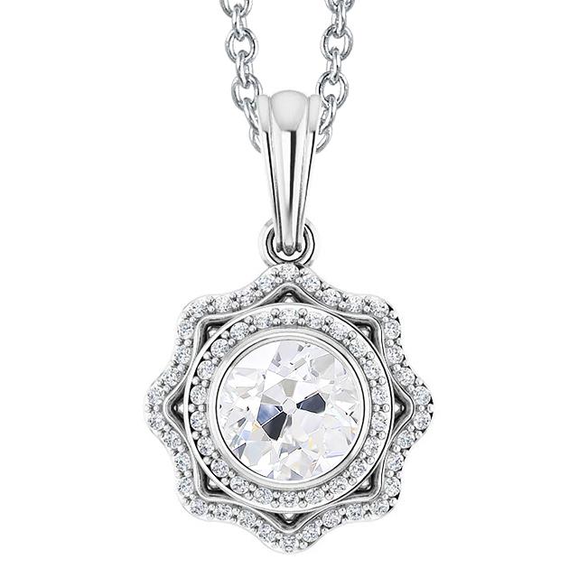 Gold Halo Natürliche Diamant Anhänger Lünette Rund Alter Bergmann Flower Style 3 Karat