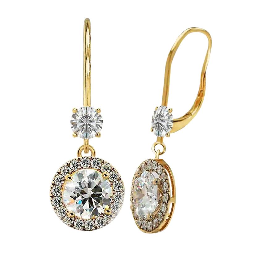 Halo Drop Dangle Natürliche Diamant Ohrringe Leverbacks 4,80 Karat Gelbgold 14K