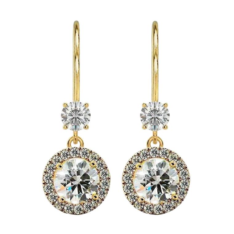 Halo Drop Dangle Natürliche Diamant Ohrringe Leverbacks 4,80 Karat Gelbgold 14K