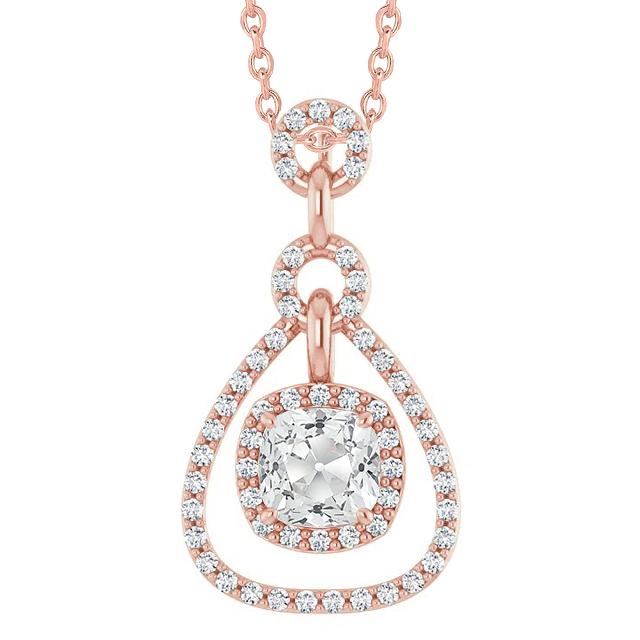 Halo Echt Diamant-Anhänger Aus Roségold rund & Kissen Alter Bergmann 4 Karat
