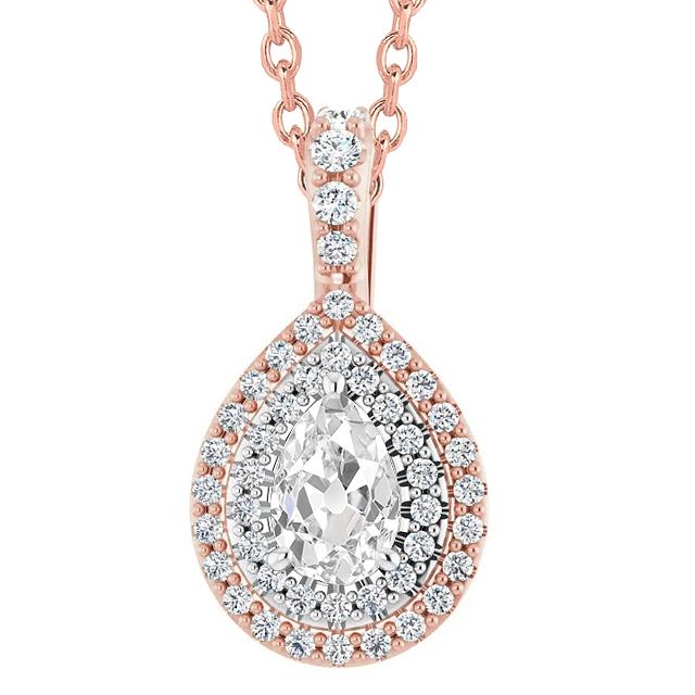Halo Echt Diamant Anhänger Birne Old Mine Cut 6 Karat Zweifarbig 14K - harrychadent.ch