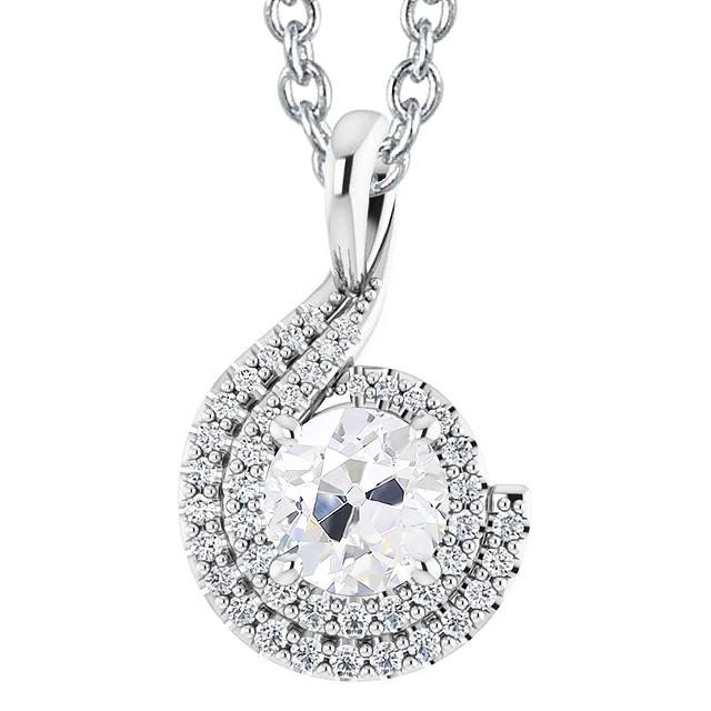 Halo Echt Diamant Anhänger Old Cut 4,50 Karat Curved Style Weißgold 14K - harrychadent.ch