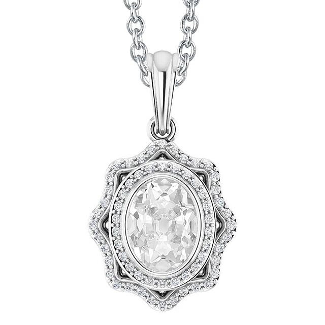 Halo Echt Diamant Anhänger Oval Alter Bergmann Lünette Set 4,50 Karat Weißgold