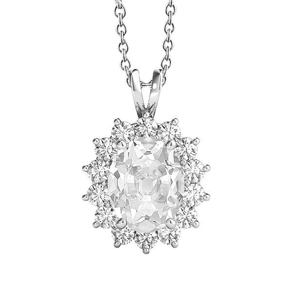 Halo Echt Diamant Anhänger Oval alter Bergmann mit Kettenzinken Set 5 Karat - harrychadent.ch