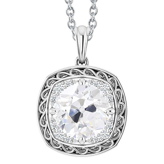 Halo Echt Diamant Anhänger Vintage-Stil Old Mine Cut Schmuck 4,50 Karat