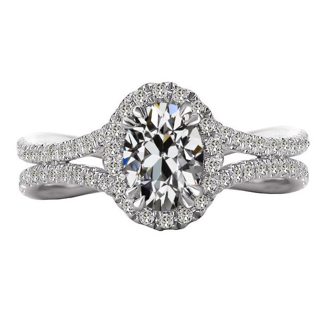 Halo Ehering Ovaler Altschliff Natürlich Diamant Doppelstift Set 7 Karat - harrychadent.ch