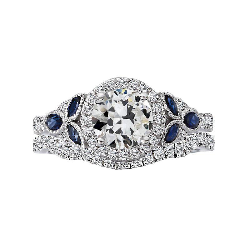 Halo Ehering Set Altschliff Echt Diamant & Marquise Saphire 6 Karat