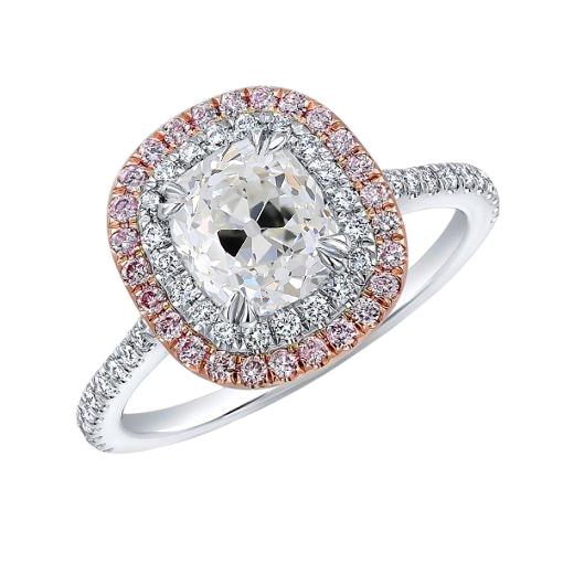 Halo Kissen Alter Bergmann Echt Diamant & Rosa Saphir Ring 3,50 Karat Gold