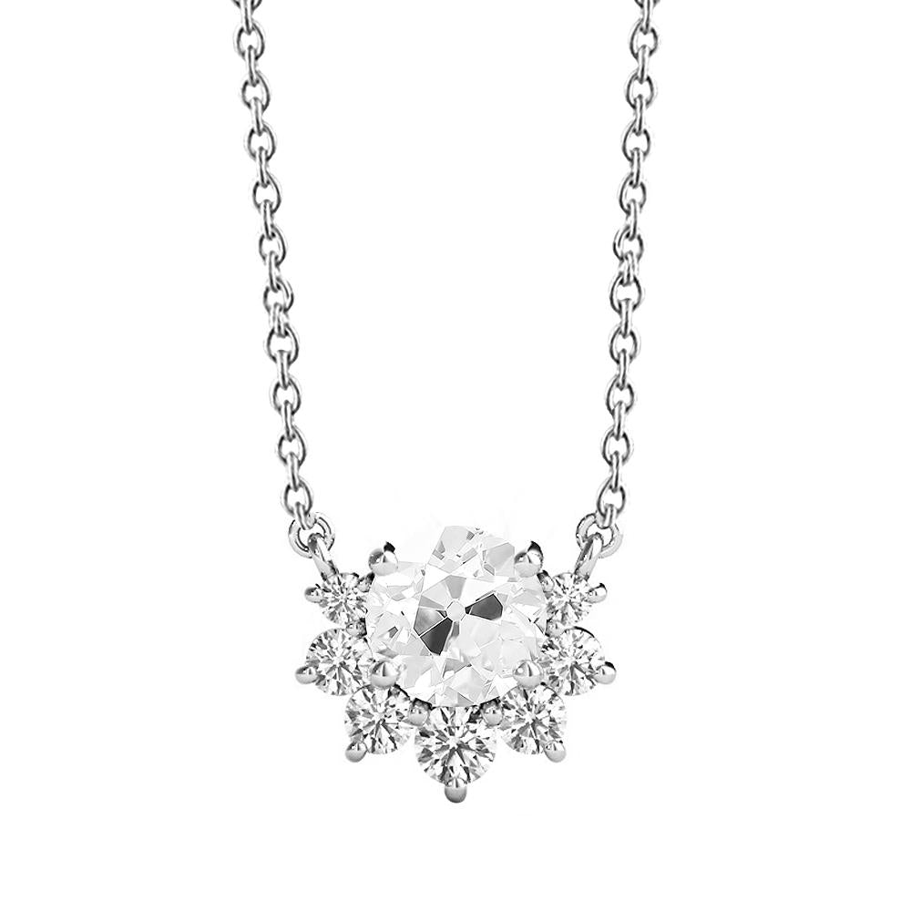 Halo Natürlich Diamant Anhänger rund alter Bergmann 3 Karat mit Kette Gold 14K- harrychadent.ch