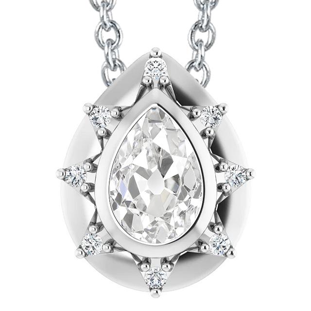Halo Naturliche Diamant Anhänger Lünette Set Birne Alter Bergmann 5 Karat Weißgold 14K