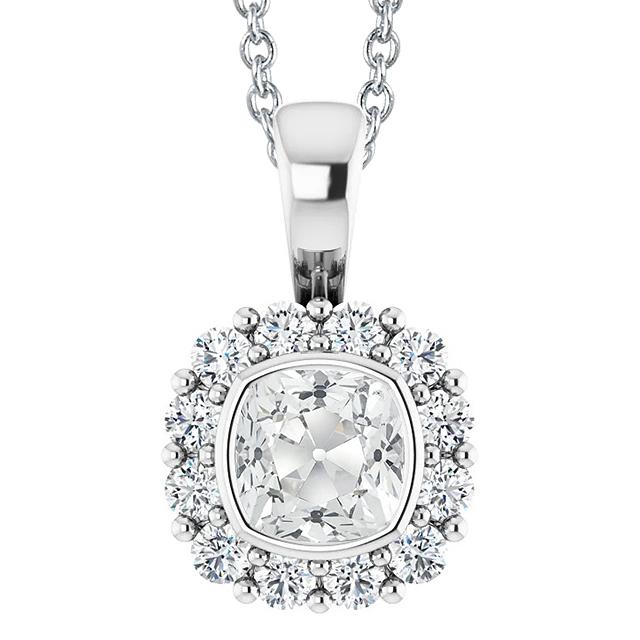Halo Natürliche Diamant Anhänger Lünette rund & Kissen Alter Bergmann 7,50 Karat