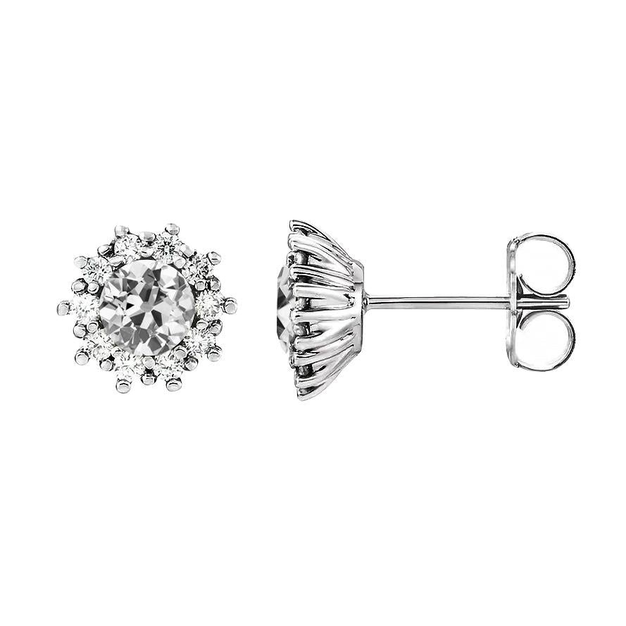 Halo Ohrstecker 4 Karat alter Bergmann Echt Diamant Flower Style Push Backs - harrychadent.ch