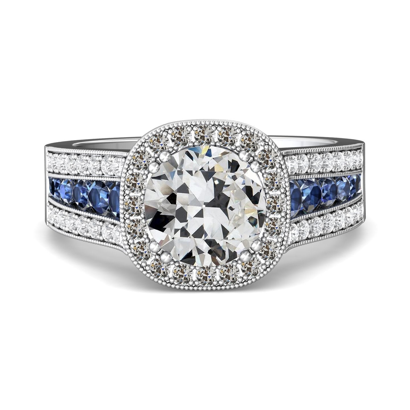 Halo Old Mine Cut Echt Diamant & Blaue Saphire Ring Krappenset 6,50 Karat - harrychadent.ch