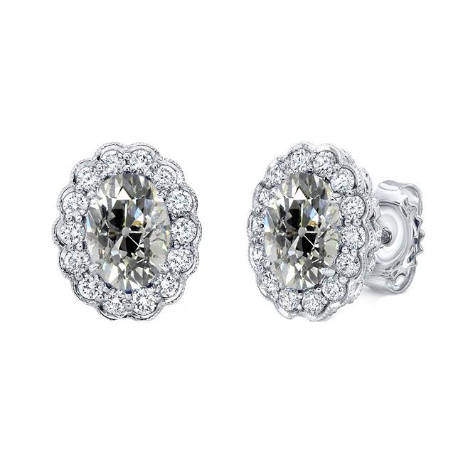 Halo Oval Alter Bergmann Echt Diamant Ohrstecker 7 Karat Blumenstil Goldboden - harrychadent.ch